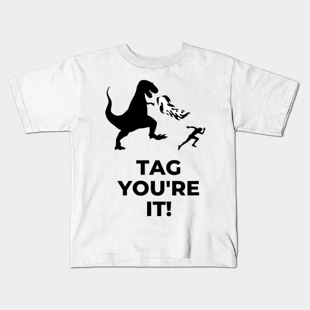 Tag you're it dinosaur run Kids T-Shirt by ramith-concept